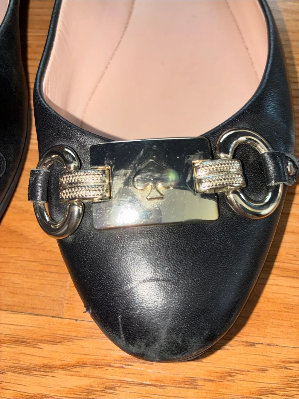 kate spade Black Leather Flats with Gold-Tone Horsebit